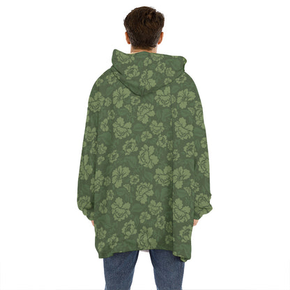Military Green Camo Flower Pattern Print Hoodie Blanket