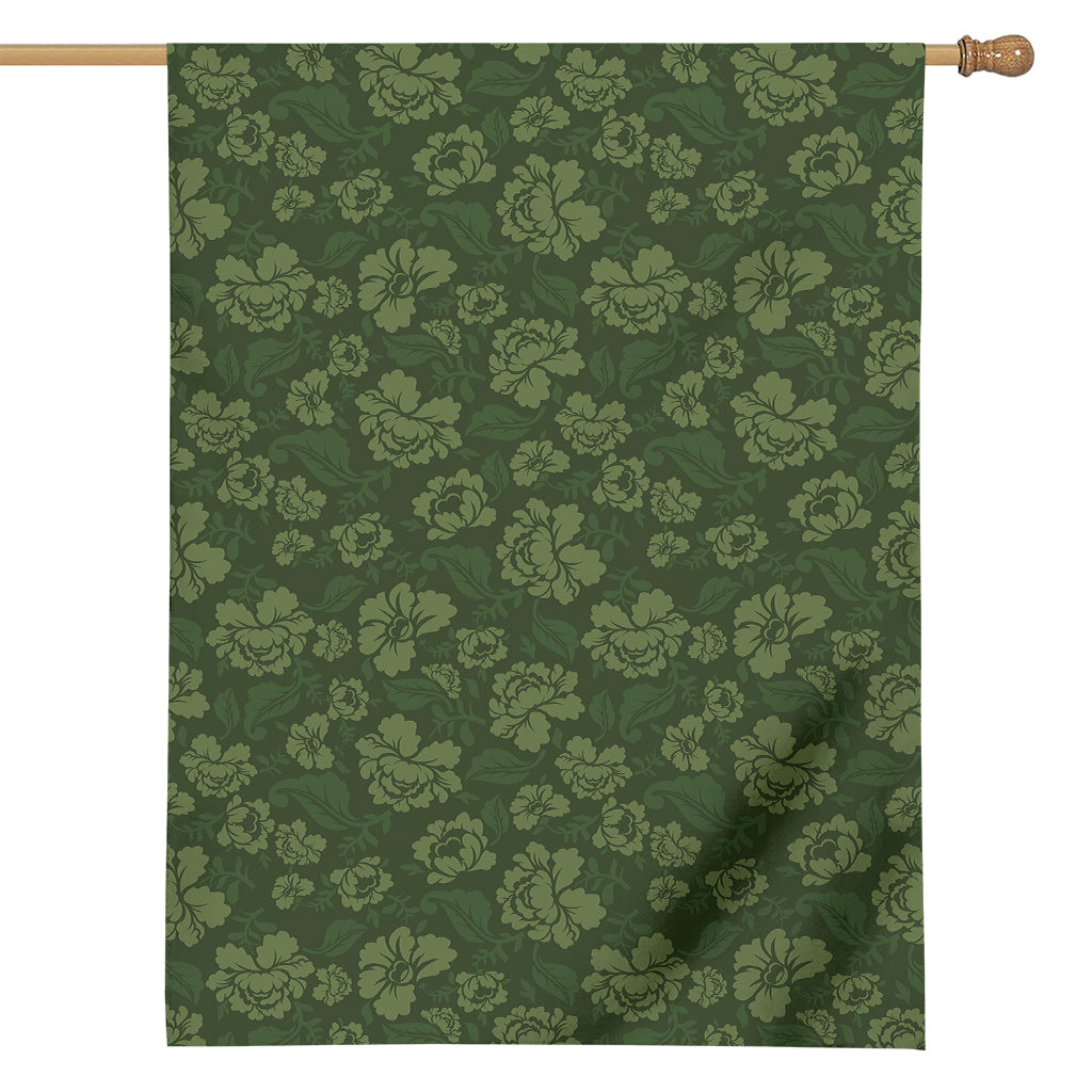 Military Green Camo Flower Pattern Print House Flag