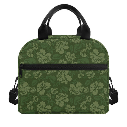 Military Green Camo Flower Pattern Print Insulated Lunch Bag