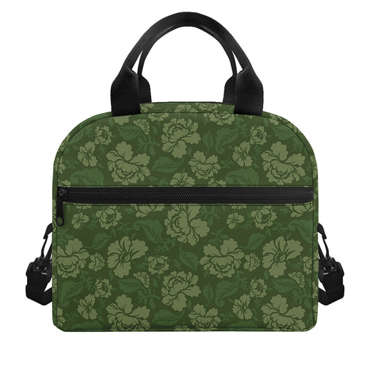 Military Green Camo Flower Pattern Print Insulated Lunch Bag
