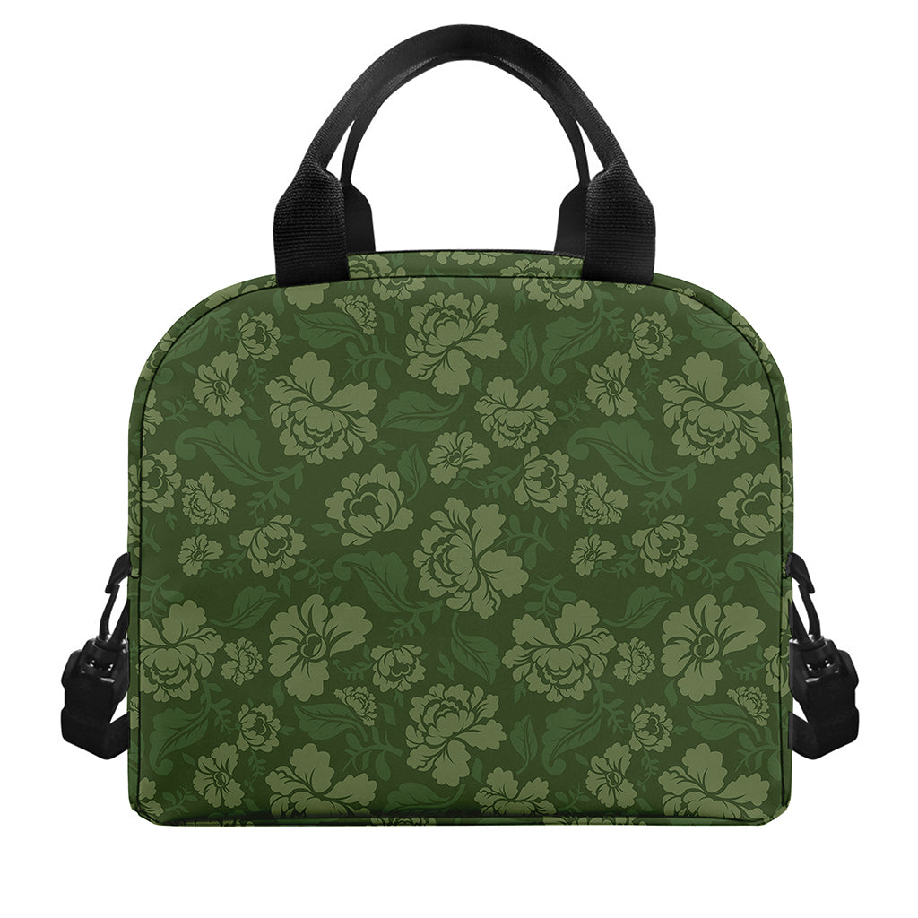 Military Green Camo Flower Pattern Print Insulated Lunch Bag