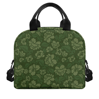 Military Green Camo Flower Pattern Print Insulated Lunch Bag