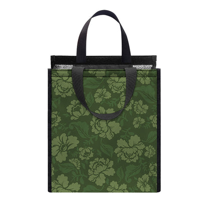 Military Green Camo Flower Pattern Print Insulated Lunch Tote