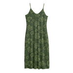 Military Green Camo Flower Pattern Print Jersey Midi Cami Dress