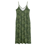 Military Green Camo Flower Pattern Print Jersey Midi Cami Dress