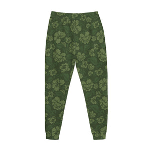 Military Green Camo Flower Pattern Print Jogger Pants