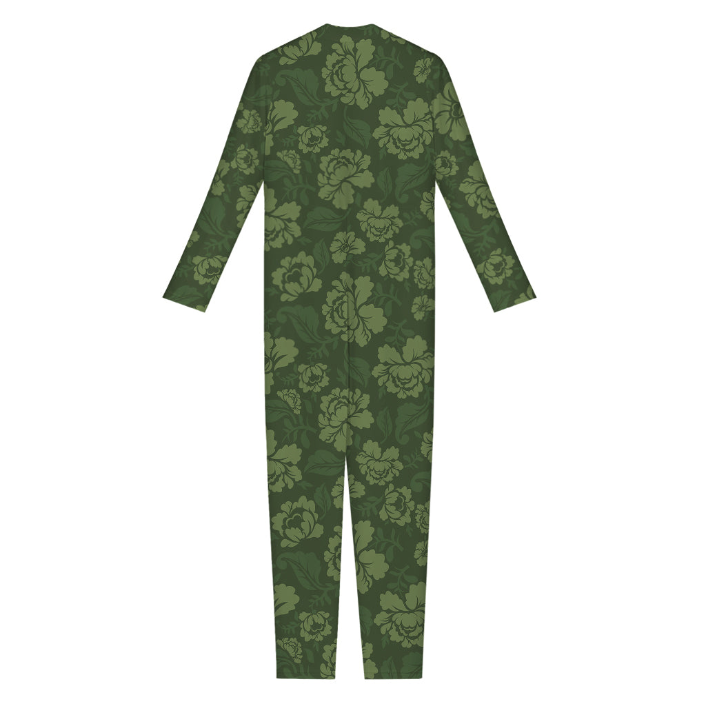 Military Green Camo Flower Pattern Print Jumpsuit