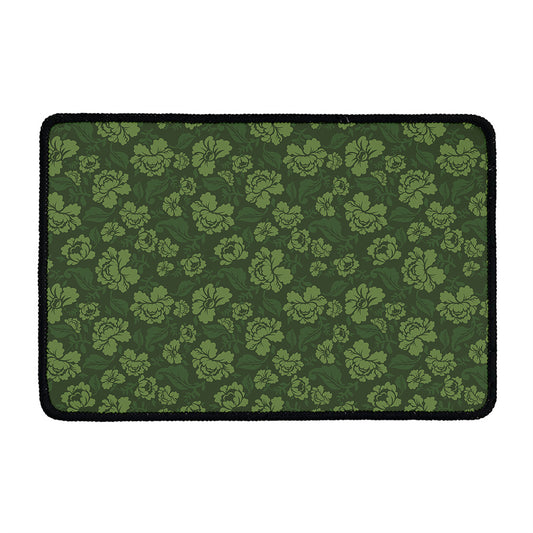 Military Green Camo Flower Pattern Print Kitchen Mat