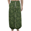 Military Green Camo Flower Pattern Print Lantern Pants