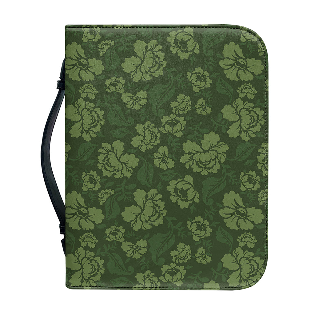 Military Green Camo Flower Pattern Print Leather Bible Cover