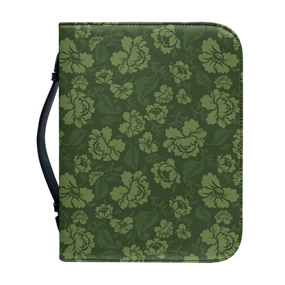 Military Green Camo Flower Pattern Print Leather Bible Cover