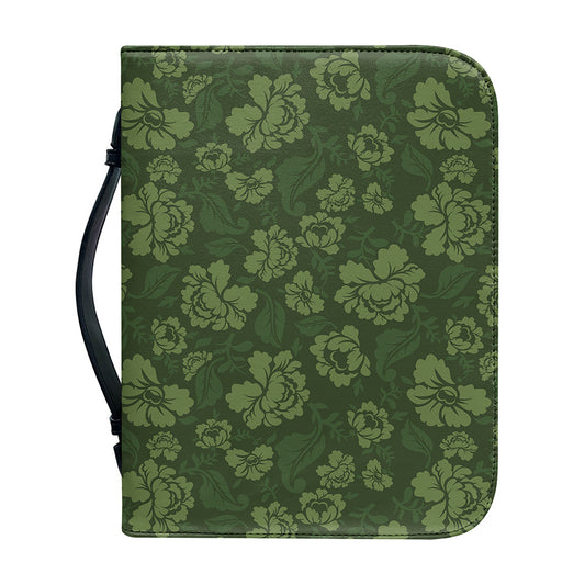 Military Green Camo Flower Pattern Print Leather Bible Cover