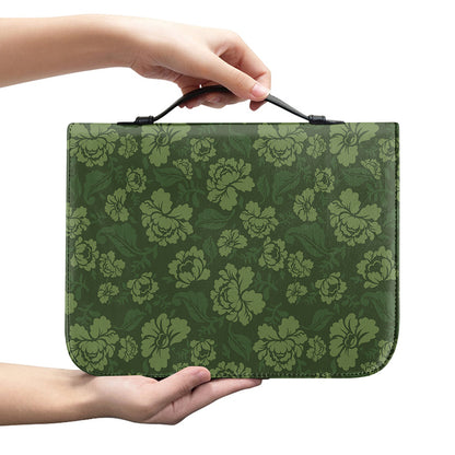 Military Green Camo Flower Pattern Print Leather Bible Cover