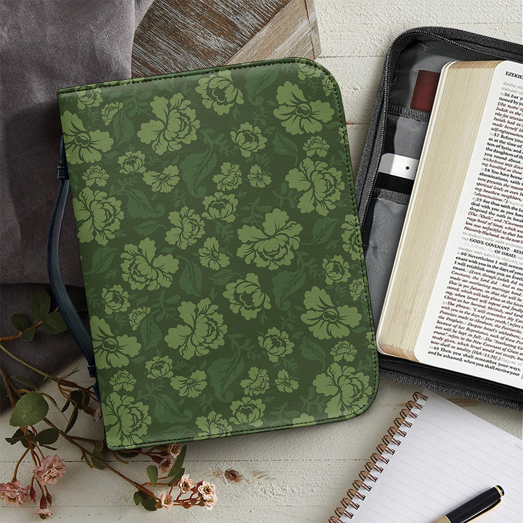 Military Green Camo Flower Pattern Print Leather Bible Cover