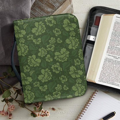 Military Green Camo Flower Pattern Print Leather Bible Cover