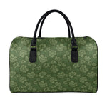 Military Green Camo Flower Pattern Print Leather Duffle Bag