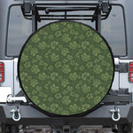 Military Green Camo Flower Pattern Print Leather Spare Tire Cover