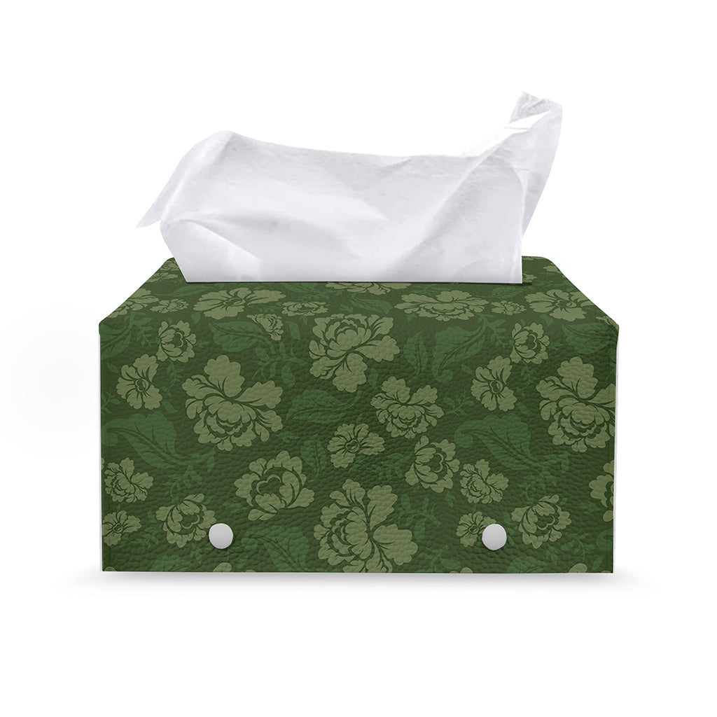 Military Green Camo Flower Pattern Print Leather Tissue Box Cover