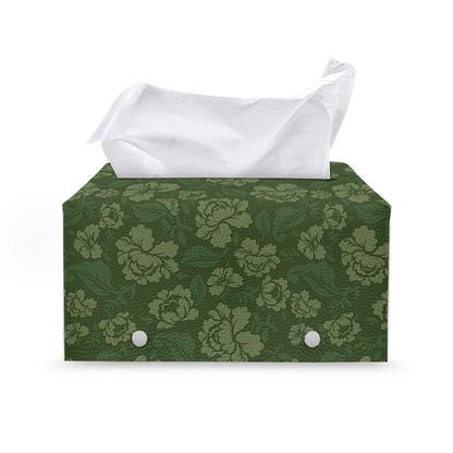 Military Green Camo Flower Pattern Print Leather Tissue Box Cover