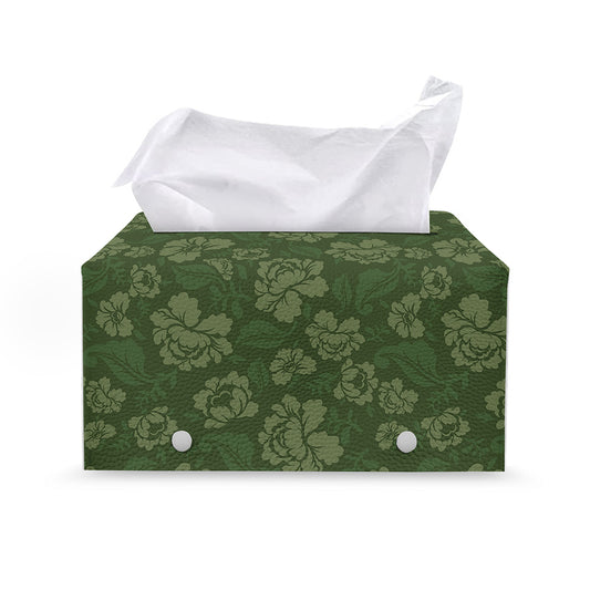 Military Green Camo Flower Pattern Print Leather Tissue Box Cover