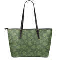 Military Green Camo Flower Pattern Print Leather Tote Bag With Zipper