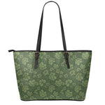 Military Green Camo Flower Pattern Print Leather Tote Bag