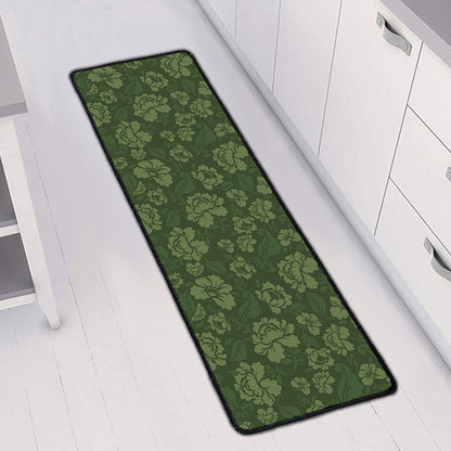 Military Green Camo Flower Pattern Print Long Kitchen Mat
