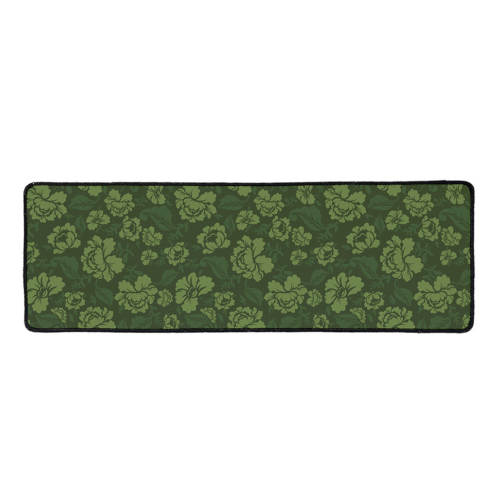 Military Green Camo Flower Pattern Print Long Kitchen Mat