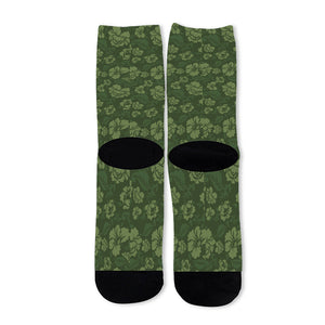 Military Green Camo Flower Pattern Print Long Socks