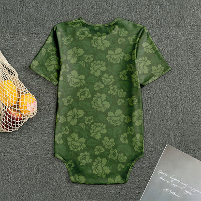 Military Green Camo Flower Pattern Print Men's Bodysuit