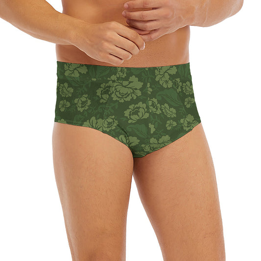 Military Green Camo Flower Pattern Print Men's Briefs