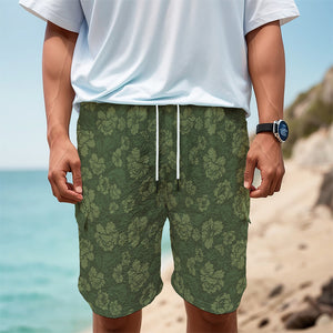 Military Green Camo Flower Pattern Print Men's Cargo Shorts