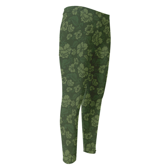 Military Green Camo Flower Pattern Print Men's Compression Pants