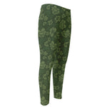 Military Green Camo Flower Pattern Print Men's Compression Pants