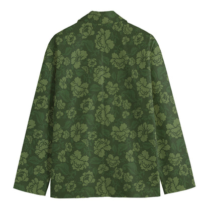 Military Green Camo Flower Pattern Print Men's Cotton Blazer