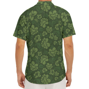 Military Green Camo Flower Pattern Print Men's Deep V-Neck Shirt