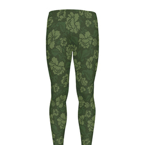 Military Green Camo Flower Pattern Print Men's leggings