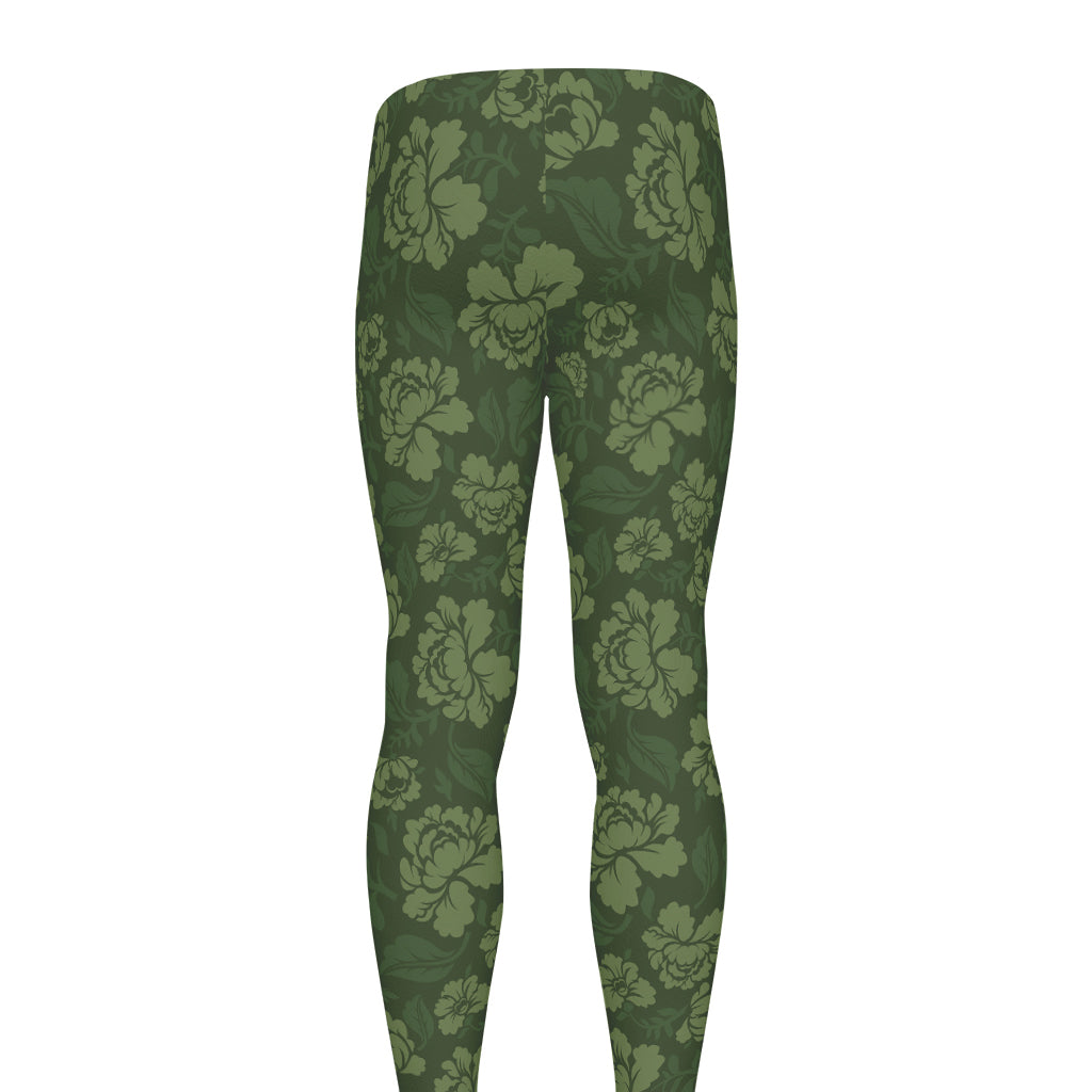 Military Green Camo Flower Pattern Print Men's leggings