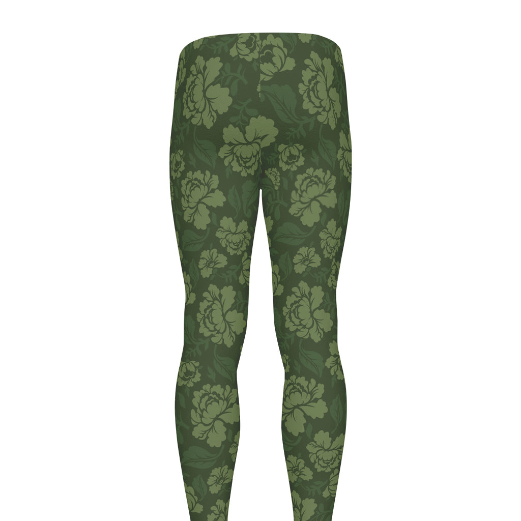 Military Green Camo Flower Pattern Print Men's leggings