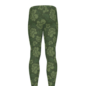 Military Green Camo Flower Pattern Print Men's leggings