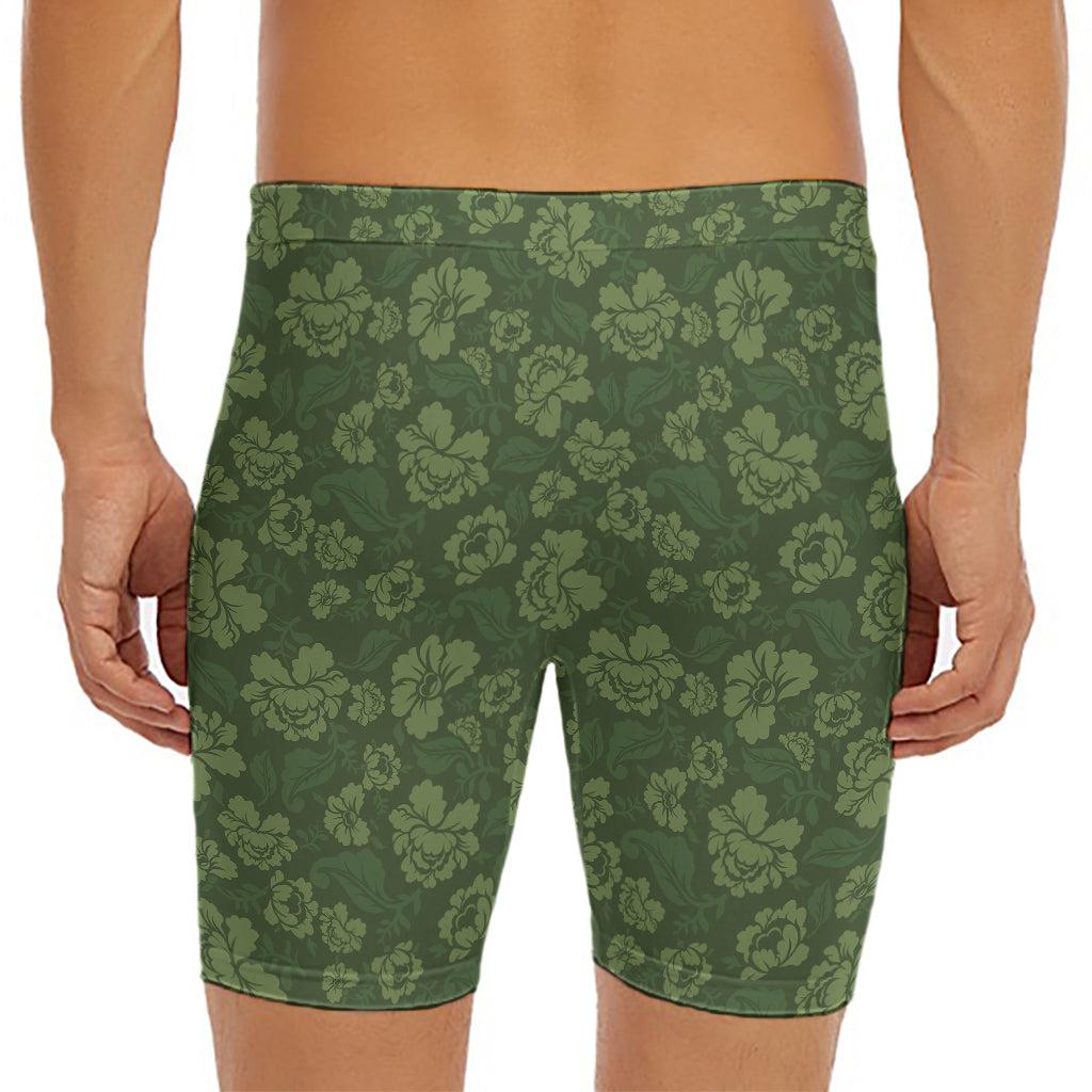 Military Green Camo Flower Pattern Print Men's Long Boxer Briefs