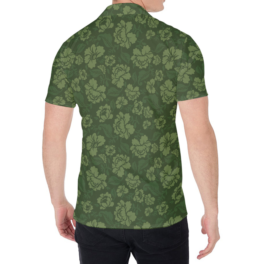 Military Green Camo Flower Pattern Print Men's Shirt