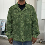 Military Green Camo Flower Pattern Print Men's Shirt Jacket