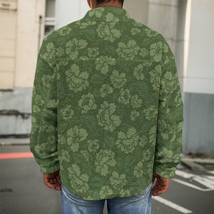 Military Green Camo Flower Pattern Print Men's Shirt Jacket