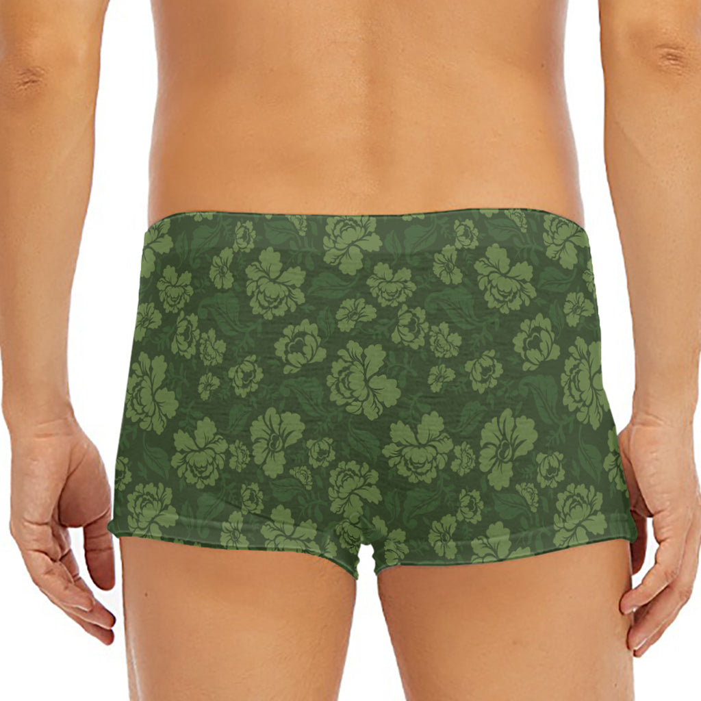 Military Green Camo Flower Pattern Print Men's Short Boxer Briefs
