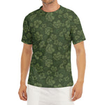 Military Green Camo Flower Pattern Print Men's Short Sleeve Rash Guard