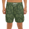 Military Green Camo Flower Pattern Print Men's Split Running Shorts