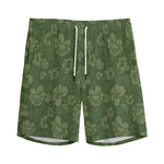 Military Green Camo Flower Pattern Print Men's Sports Shorts