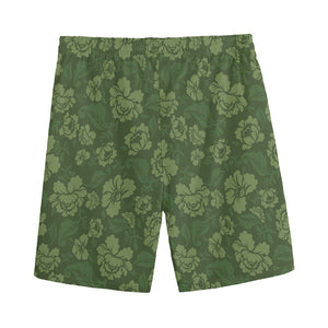 Military Green Camo Flower Pattern Print Men's Sports Shorts