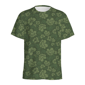 Military Green Camo Flower Pattern Print Men's Sports T-Shirt